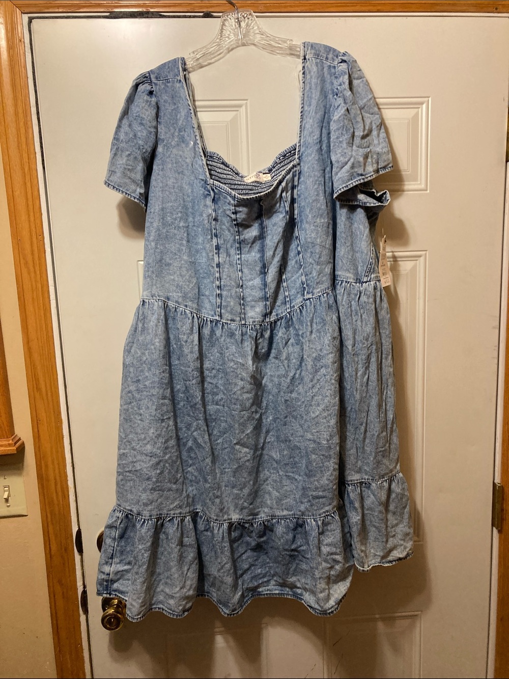 Terra & Sky Light Blue Denim Tiered Dress with Puff Sleeves 4X NWT - Picture 1 of 5